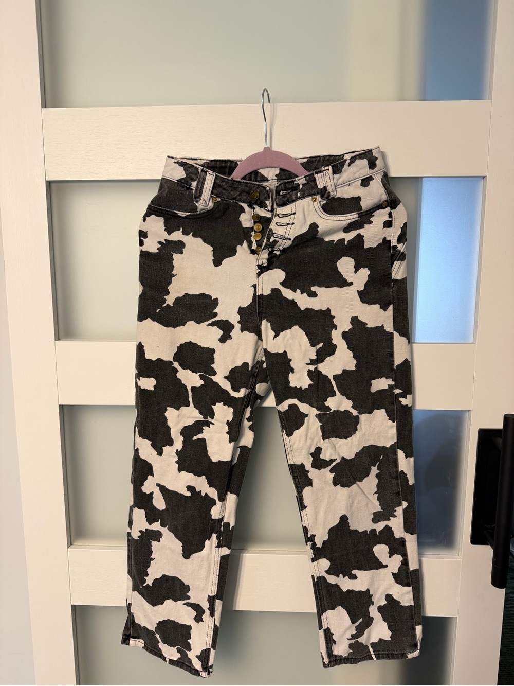Cider Black & White Cow Print Straight-Leg Jeans